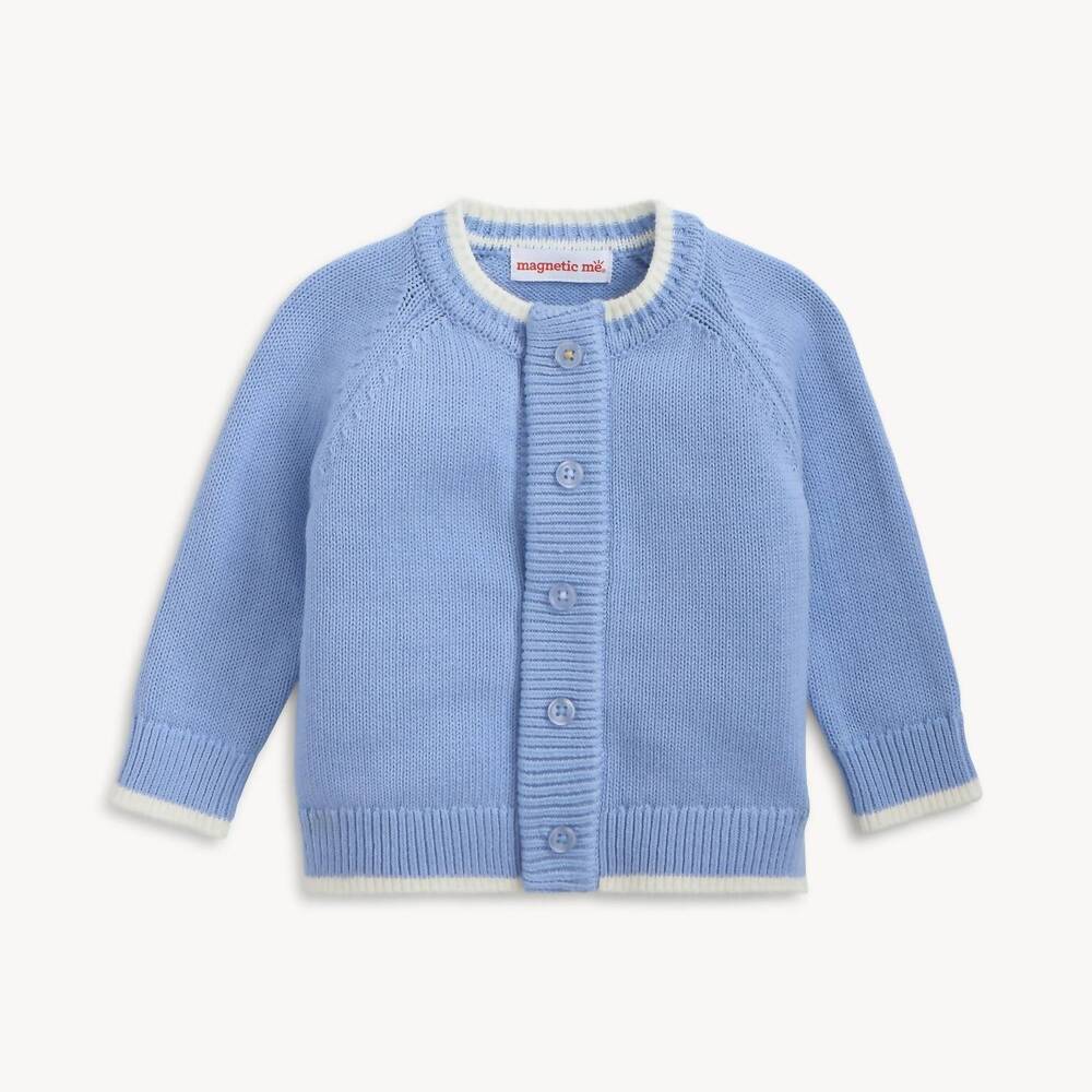 NEW MAGNETIC ME kid's crew neck cardigan with tipping in light blue